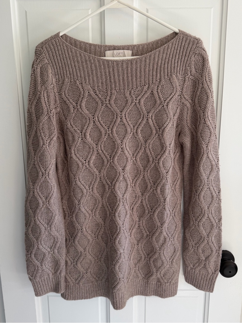 LOFT Ballet Boatneck Cable Knit Sweater Rabbit Hair Wool Gray L NWT